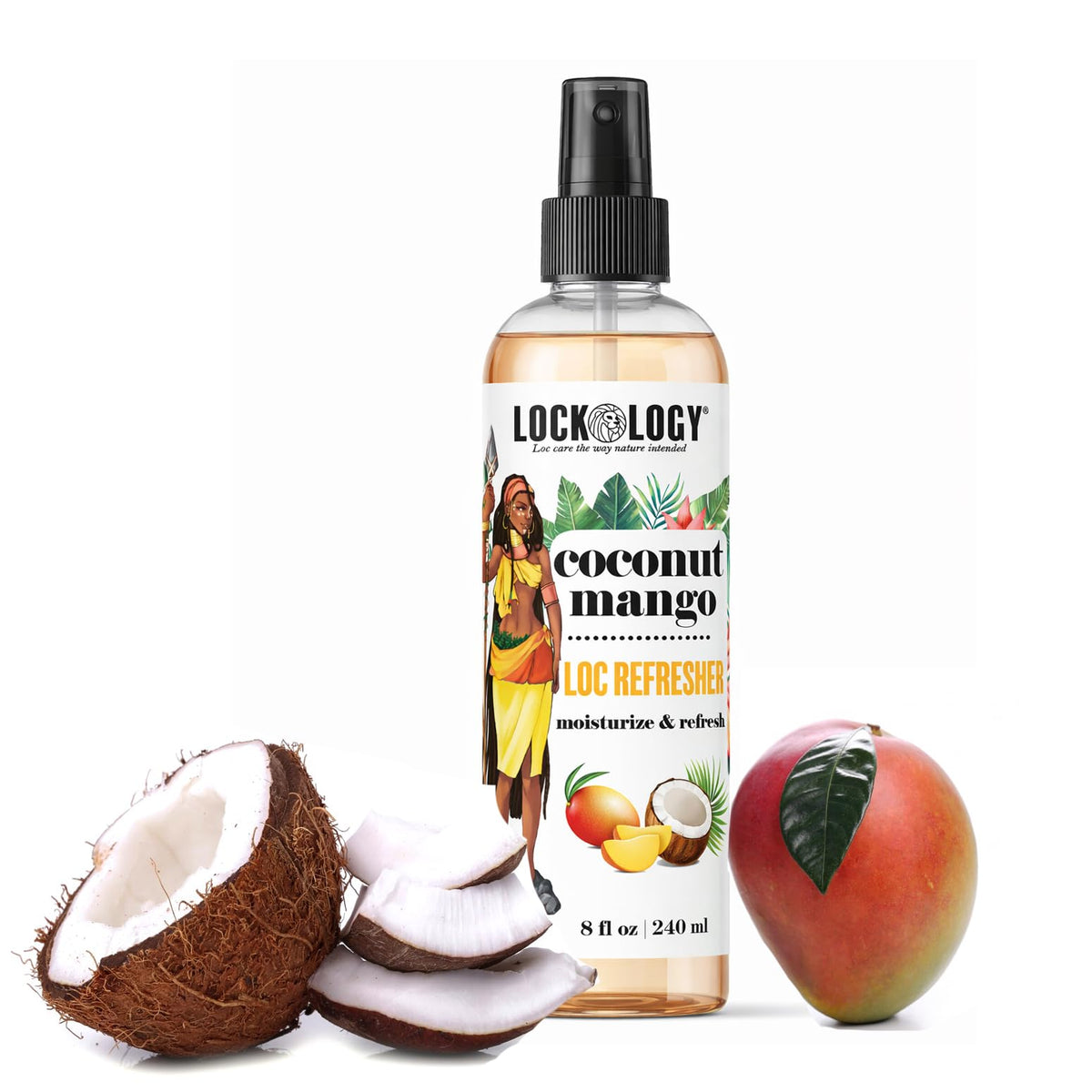 Lockology front packaging showing bottle and tropical scent benefit