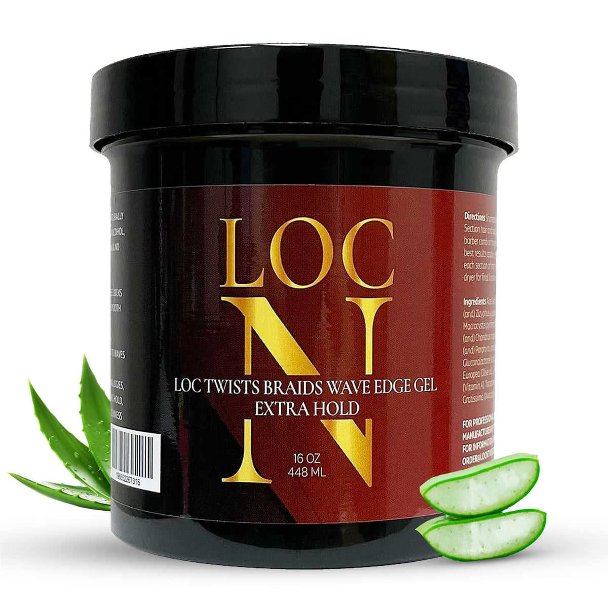 LOCN edge gel 16 oz front jar showing label and size, highlights long-lasting hold