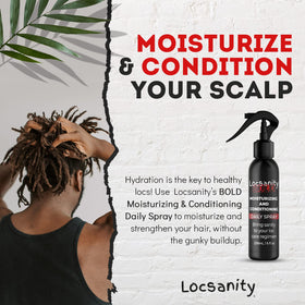 Locsanity application on locs demonstrating even coverage and reduced dryness