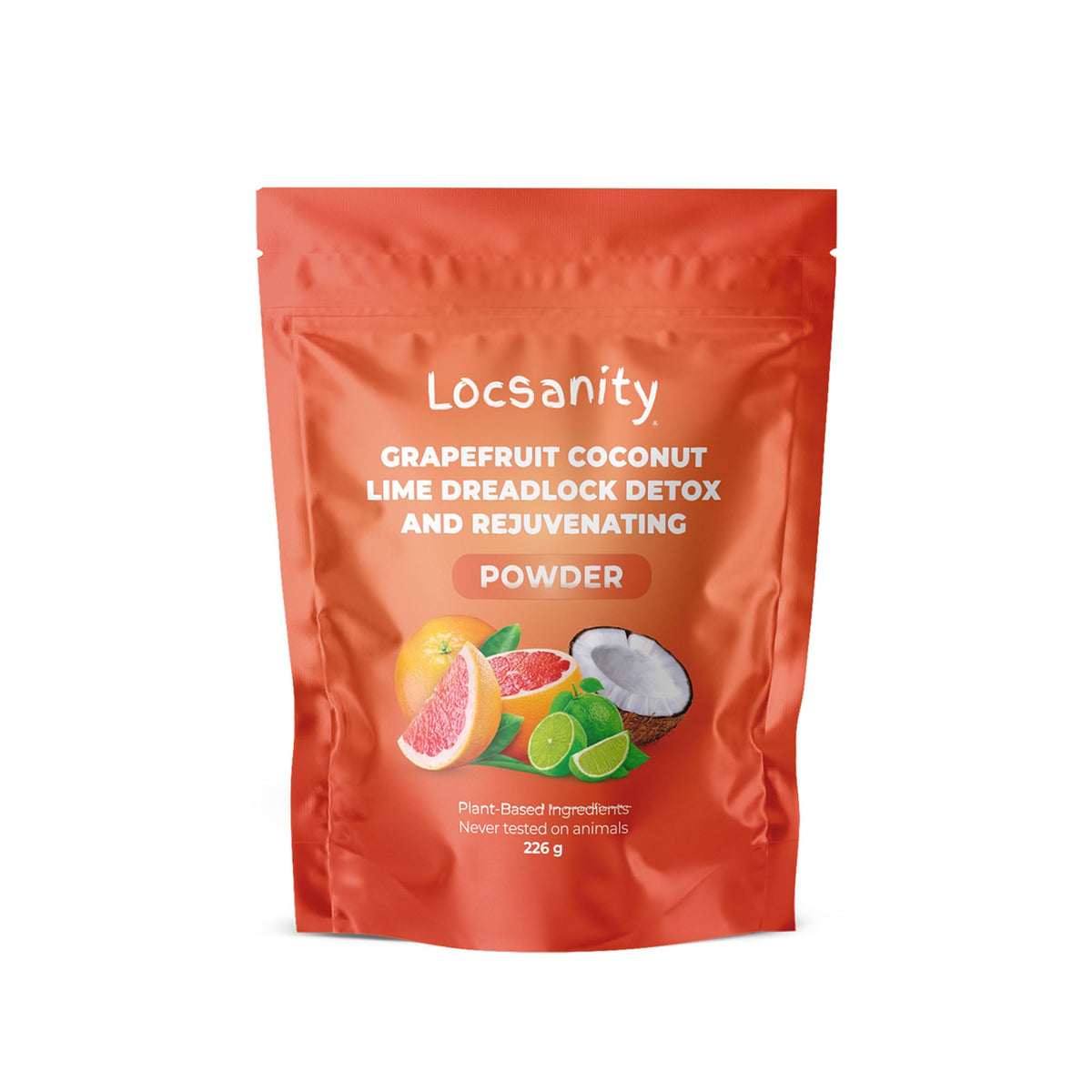 Locsanity jar front view showing grapefruit coconut lime scent and clean design benefits deep cleansing