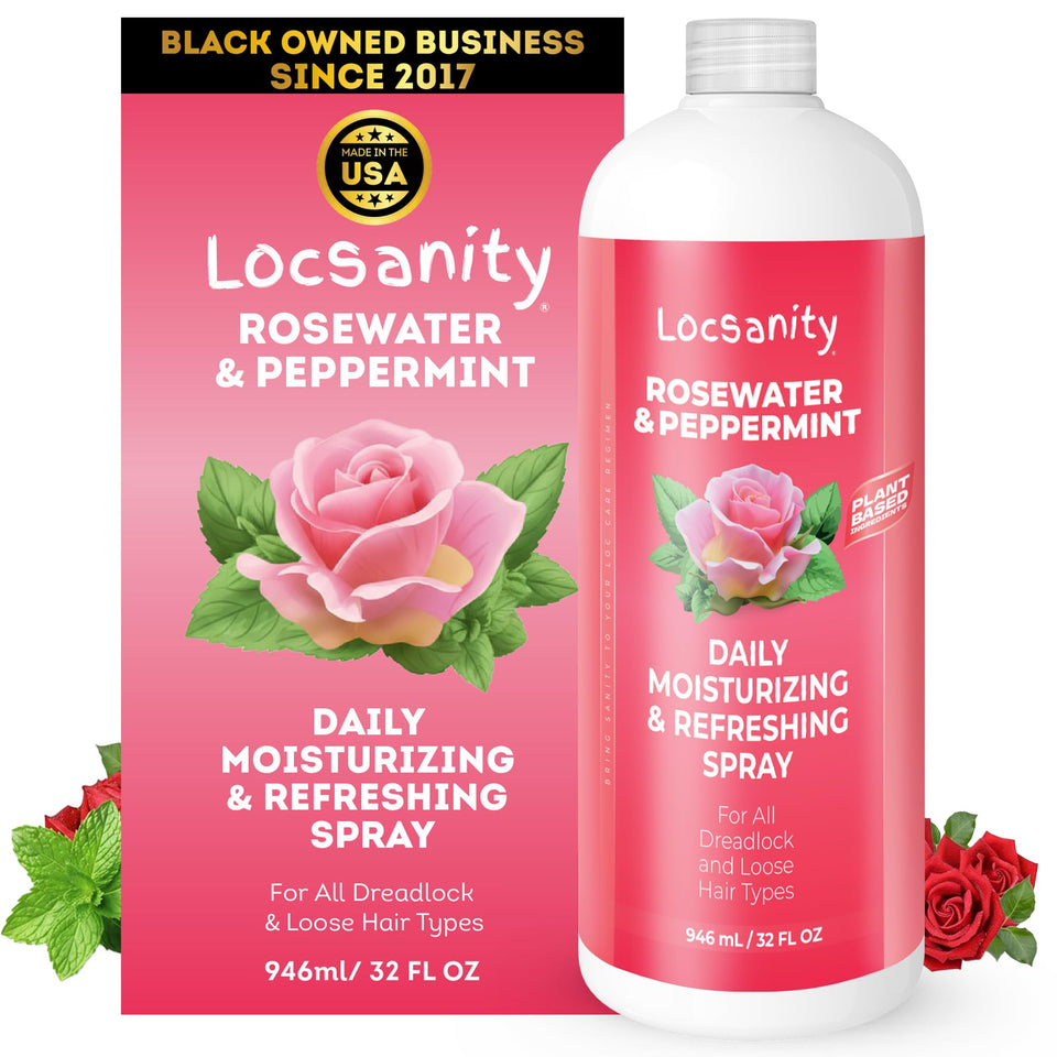 Locsanity front label on 32 oz bottle showing product identity and volume benefit