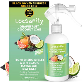 Locsanity front packaging showing label and citrus-coconut scent benefit