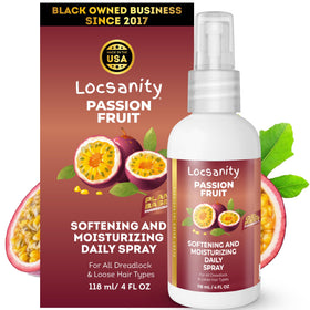 Locsanity bottle front packaging showing product and benefit of daily hydration