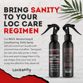 Locsanity on bathroom shelf in lifestyle scene promoting daily routine ease