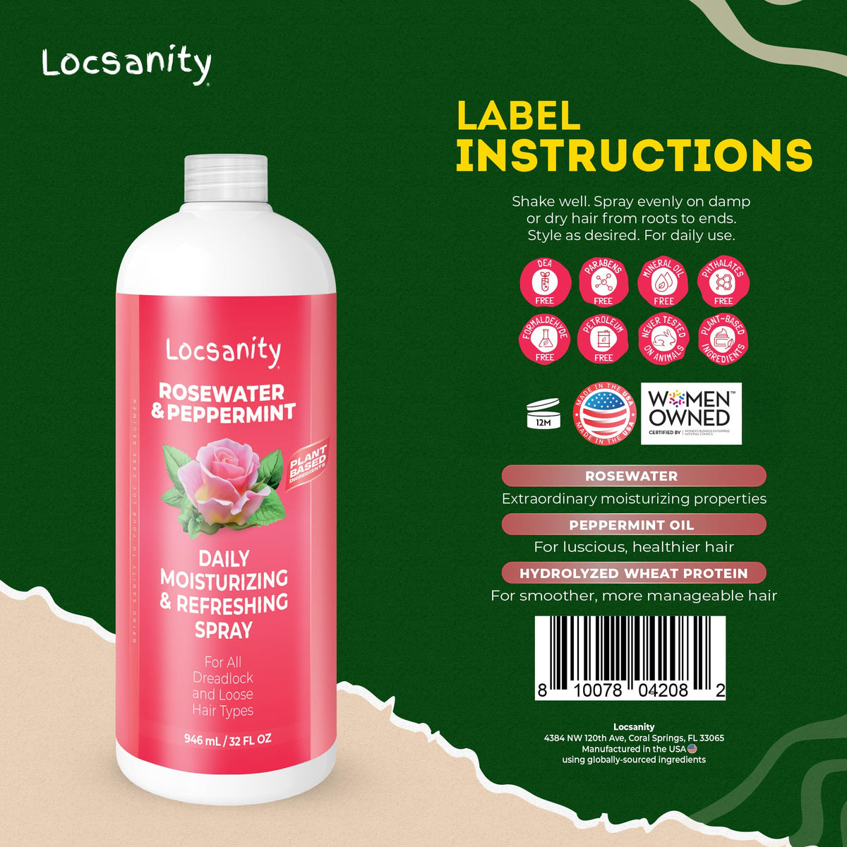 Hand holding Locsanity bottle to show 32 oz scale and long-lasting supply benefit
