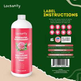 Hand holding Locsanity bottle to show 32 oz scale and long-lasting supply benefit