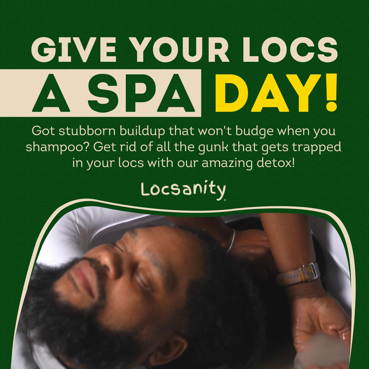 Locsanity jar beside a hand to show 8 fl oz scale and long-lasting value