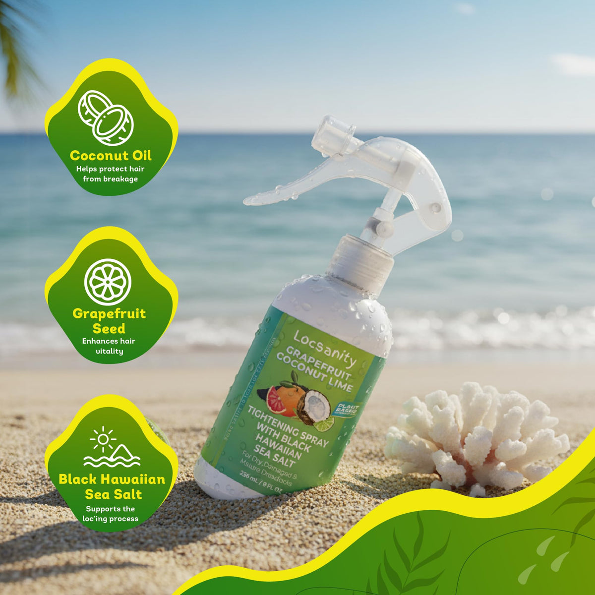Locsanity spray mist nozzle close-up for easy even application benefit