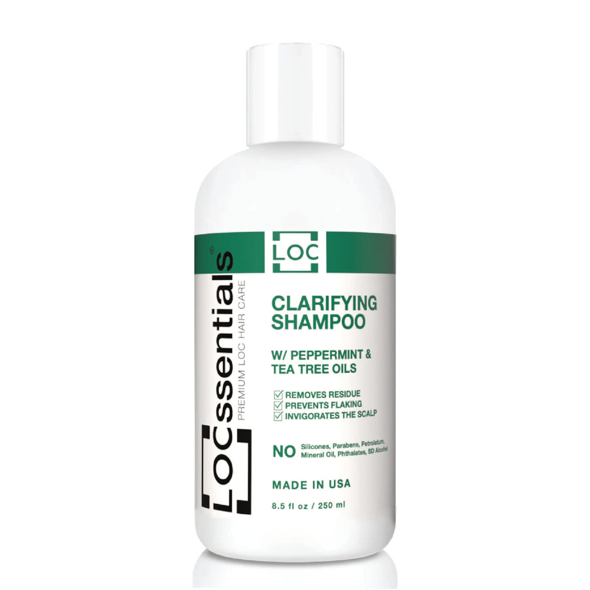 LOCssentials front bottle view shows label and benefits for clear cleansing