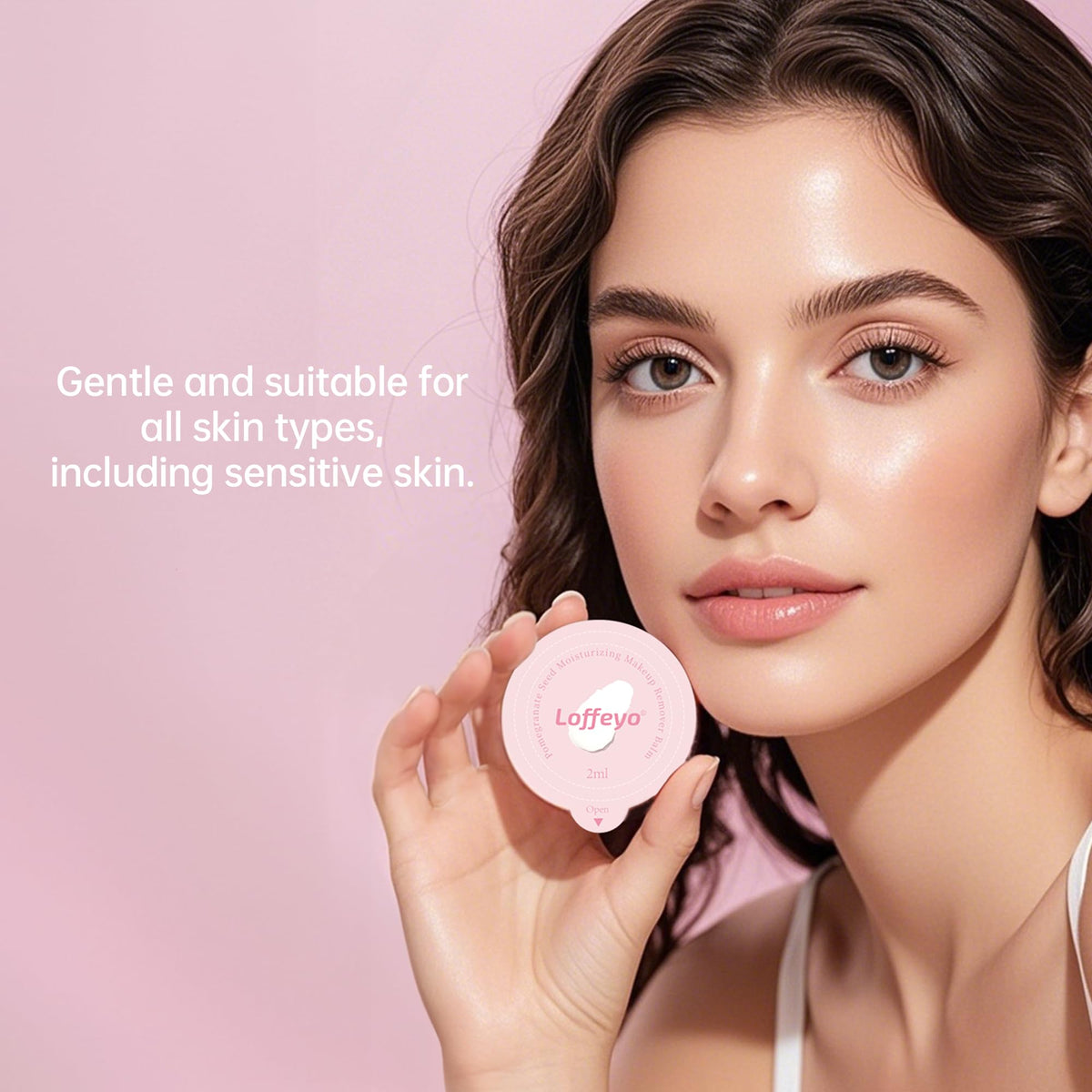 Loffeyo pod warming between fingertips demonstrating melt-to-oil action for easy makeup removal