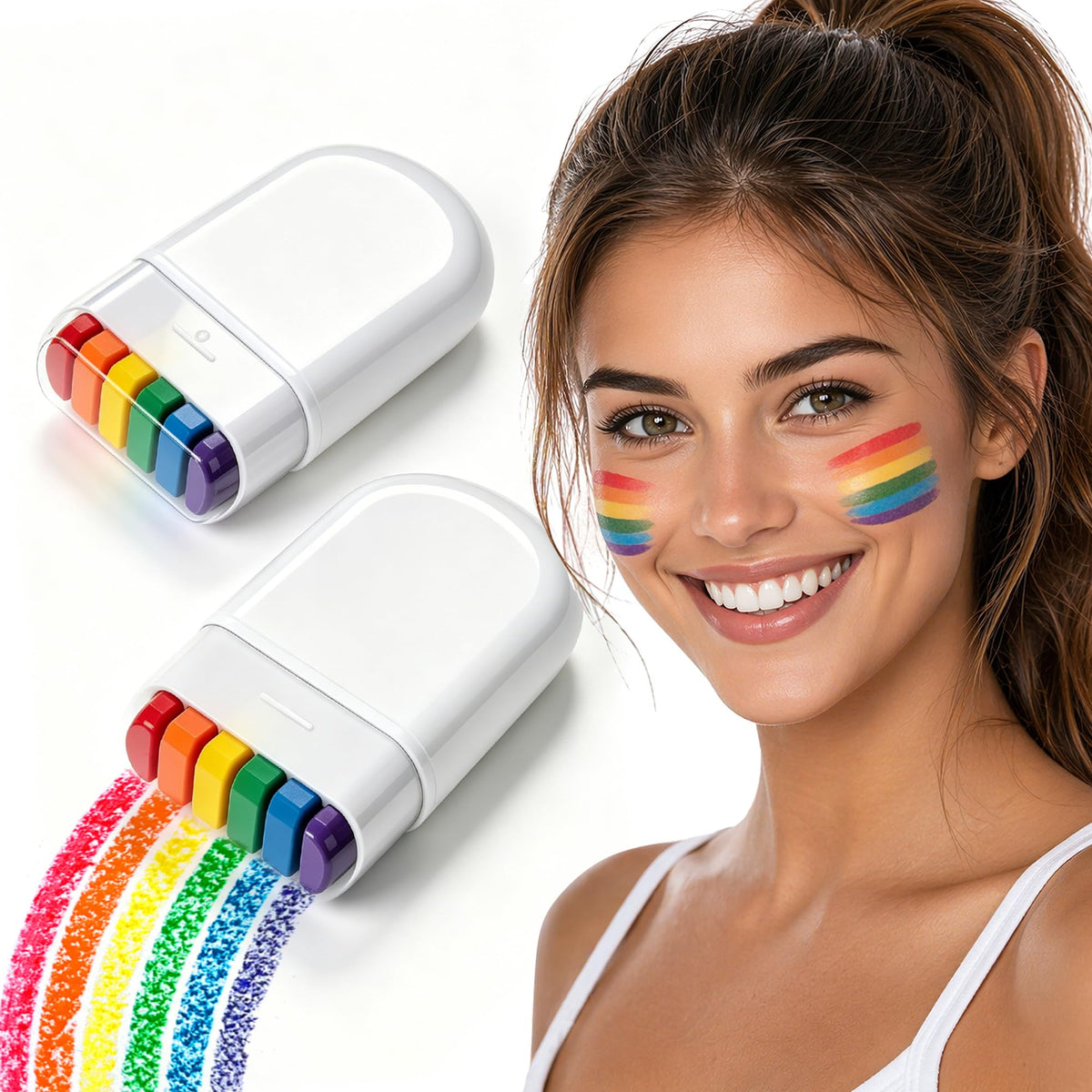 LOGNEW group at a festival wearing rainbow makeup showing celebratory, camera-ready results