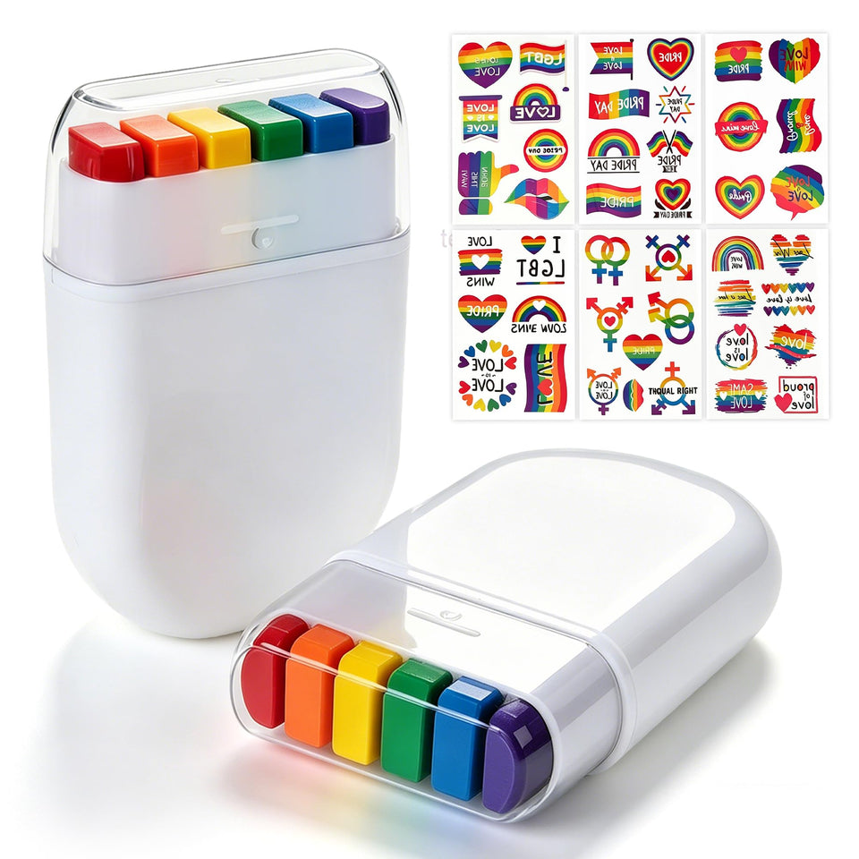 LOGNEW front packaging showing vibrant rainbow face paint set benefit: ready-to-use festival color
