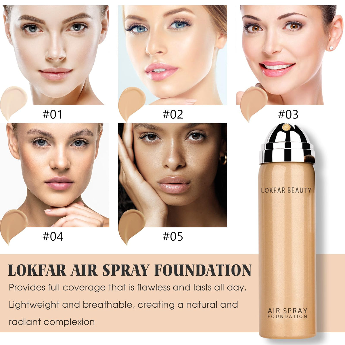 LOKFAR foundation texture swatch on skin, smooth hydrating coverage visible