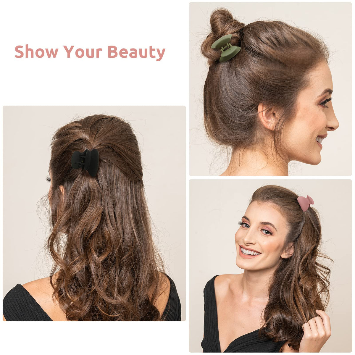 Lolalet clips in hair demo holding a half-bun without pulling