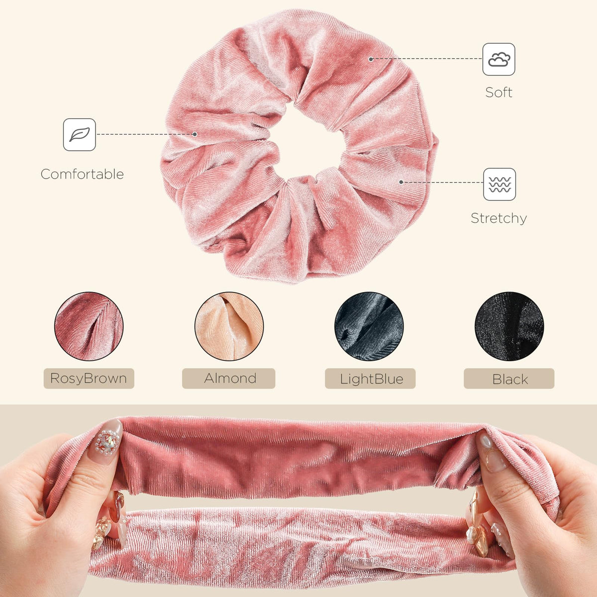 Lolalet scrunchie size comparison in hand, shows large fit for voluminous hair