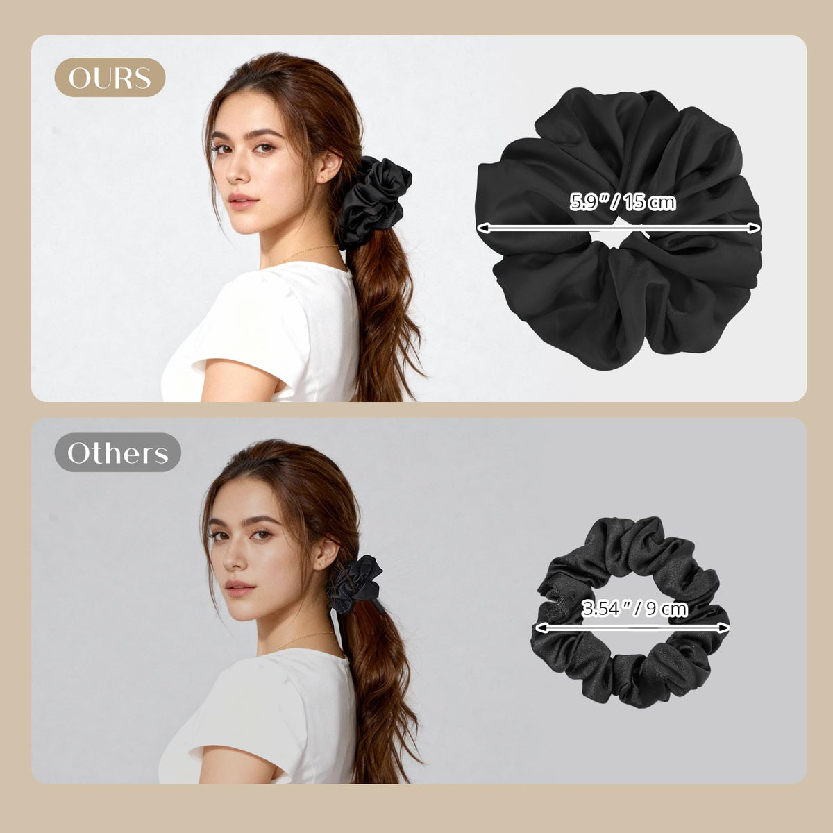 Lolalet scrunchie holding a topknot bun showing no denting benefit