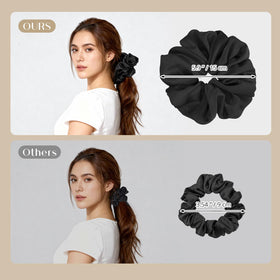 Lolalet scrunchie holding a topknot bun showing no denting benefit