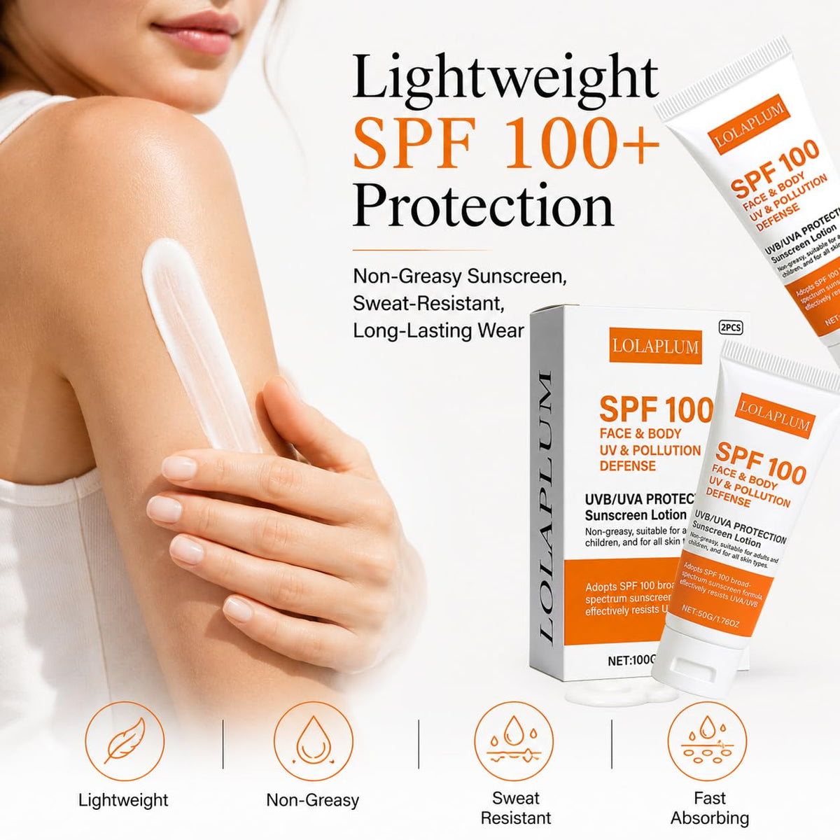 LOLAPLUM applied to face and arm demonstrating smooth non-greasy finish benefit