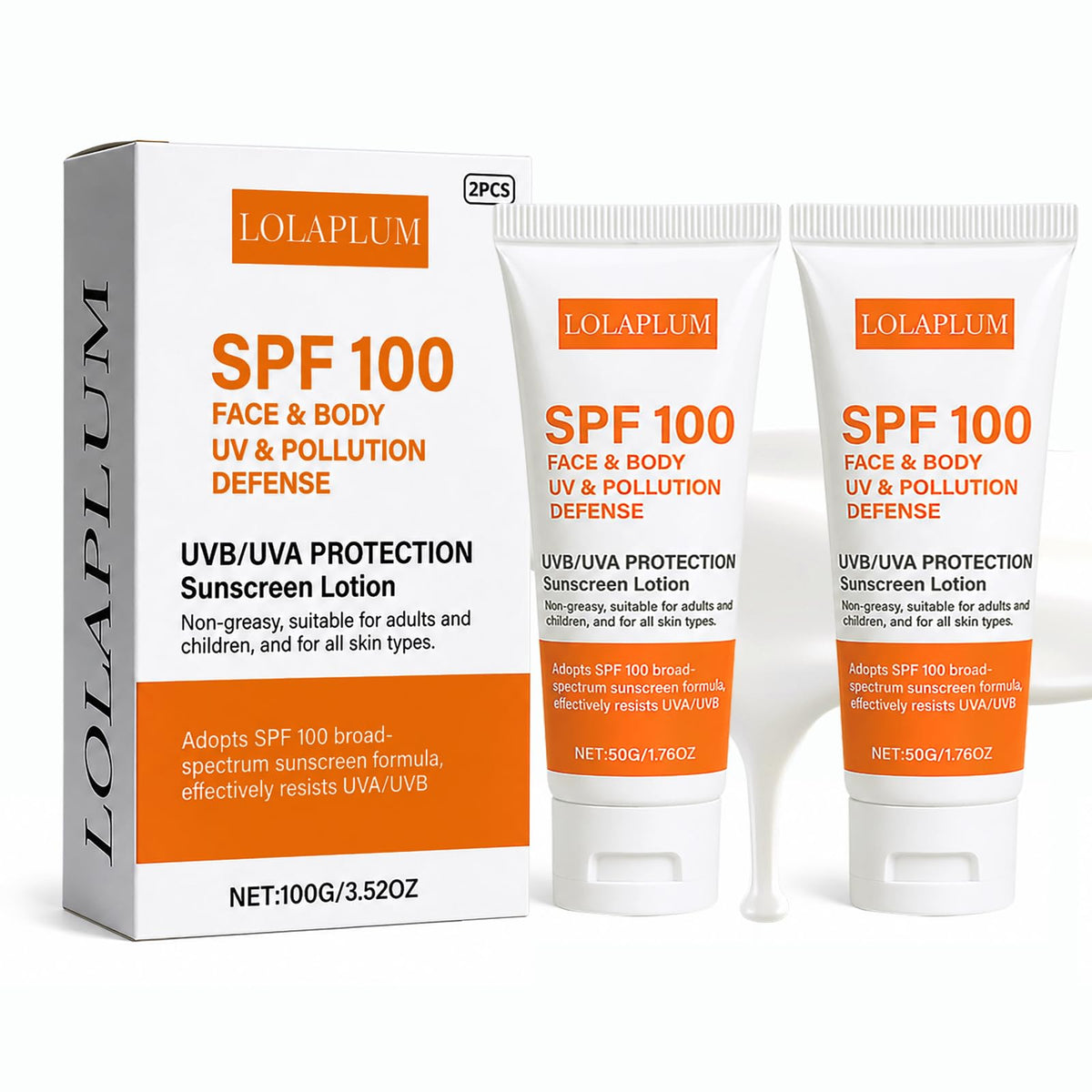 LOLAPLUM front tube showing SPF 100 and easy identification benefit