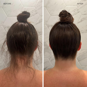 LolaVie before and after hair texture demonstrating frizz control benefit