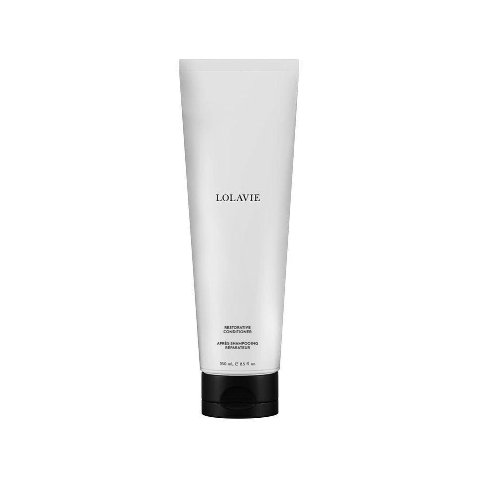 LolaVie bottle front view showing restorative conditioner for visible damage repair