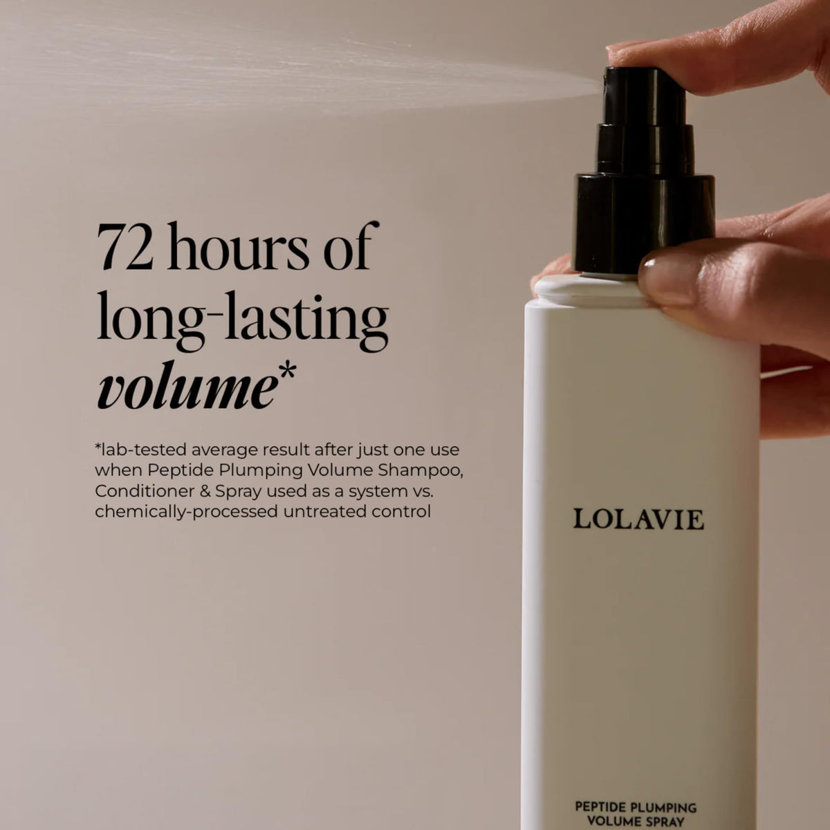 LolaVie spray on fine strands revealing thicker-looking hair