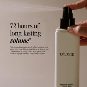 LolaVie spray on fine strands revealing thicker-looking hair