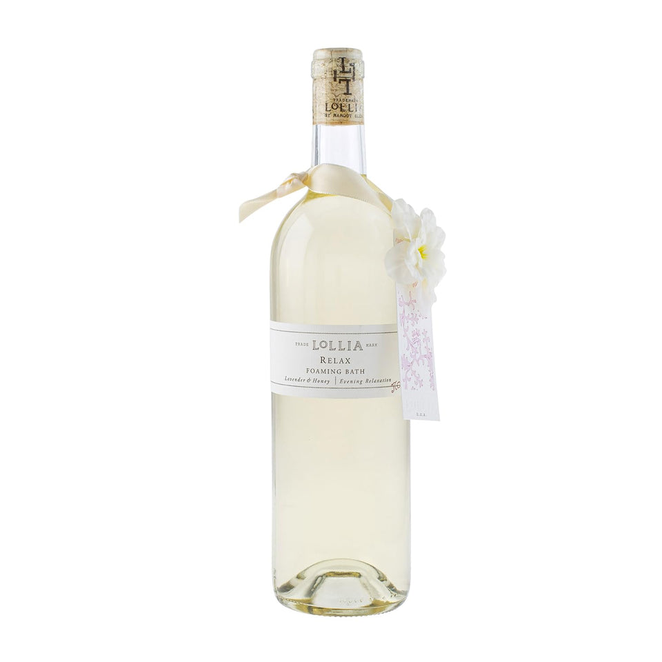 LOLLIA front bottle view showing elegant glass and lavender honey scent benefit