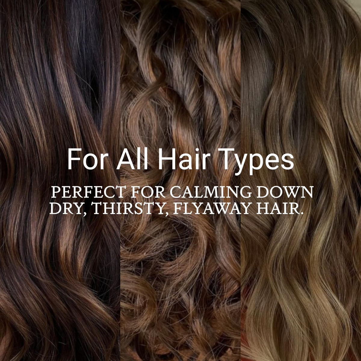 Loma Hair Care applied to damp hair showing detangling and frizz control benefit