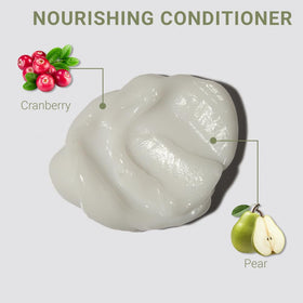 Loma conditioner pump and label detail with ingredients view for ingredient transparency benefit