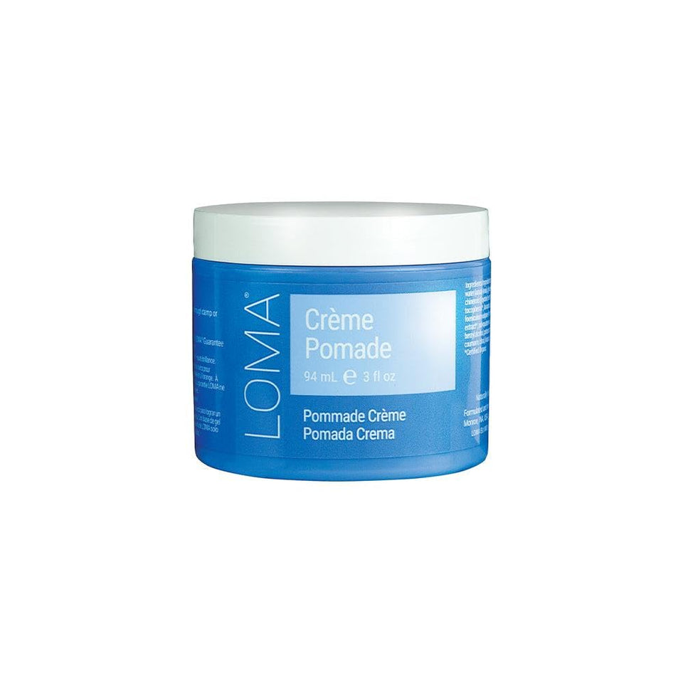 Loma crème pomade front tub showing label and 3 ounce size for authentic styling