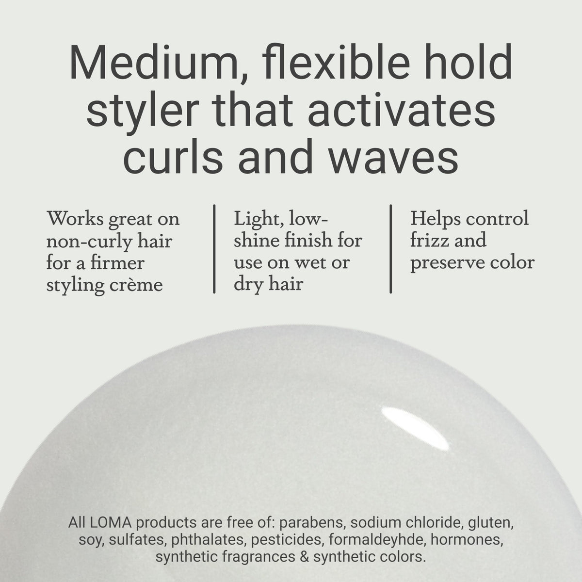 Loma label close-up displaying ingredient claims and sulfate-free benefit