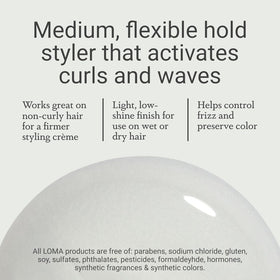Loma Curvy Crème label detail showing ingredient claims and gentle formulation benefit