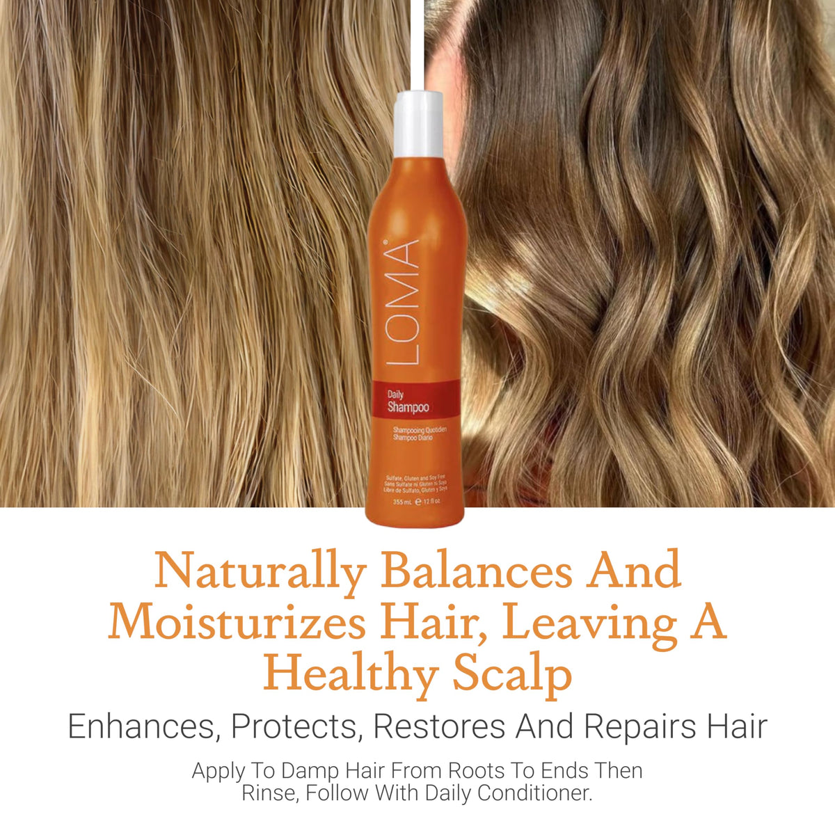 Loma shampoo in shower setting demonstrating in-use cleansing and freshness