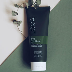 LOMA deep conditioner label detail and 8.45 oz size for ingredient and usage information