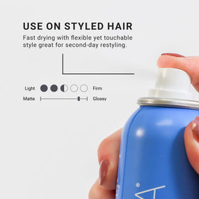 Loma finishing hairspray used in salon styling showing humidity-resistant finish benefit