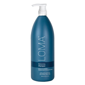 Loma moisturizing shampoo front packaging shows full liter bottle and benefits