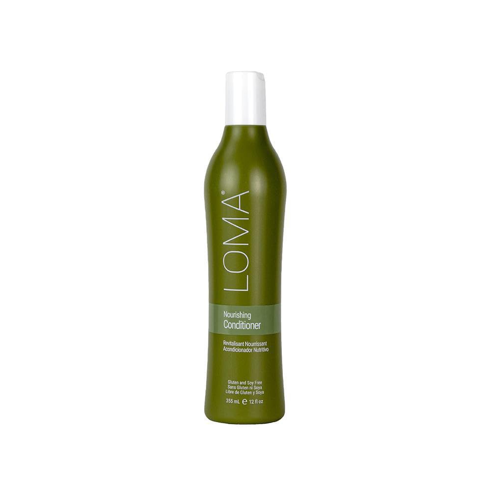 Loma nourishing conditioner front packaging showing bottle and size, highlights clean formula benefit