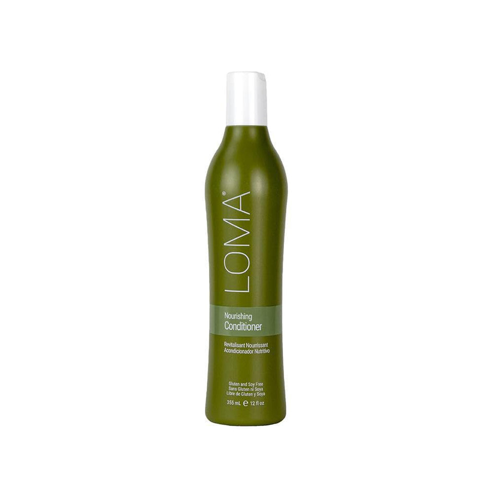 Loma nourishing conditioner front packaging showing bottle and size, highlights clean formula benefit