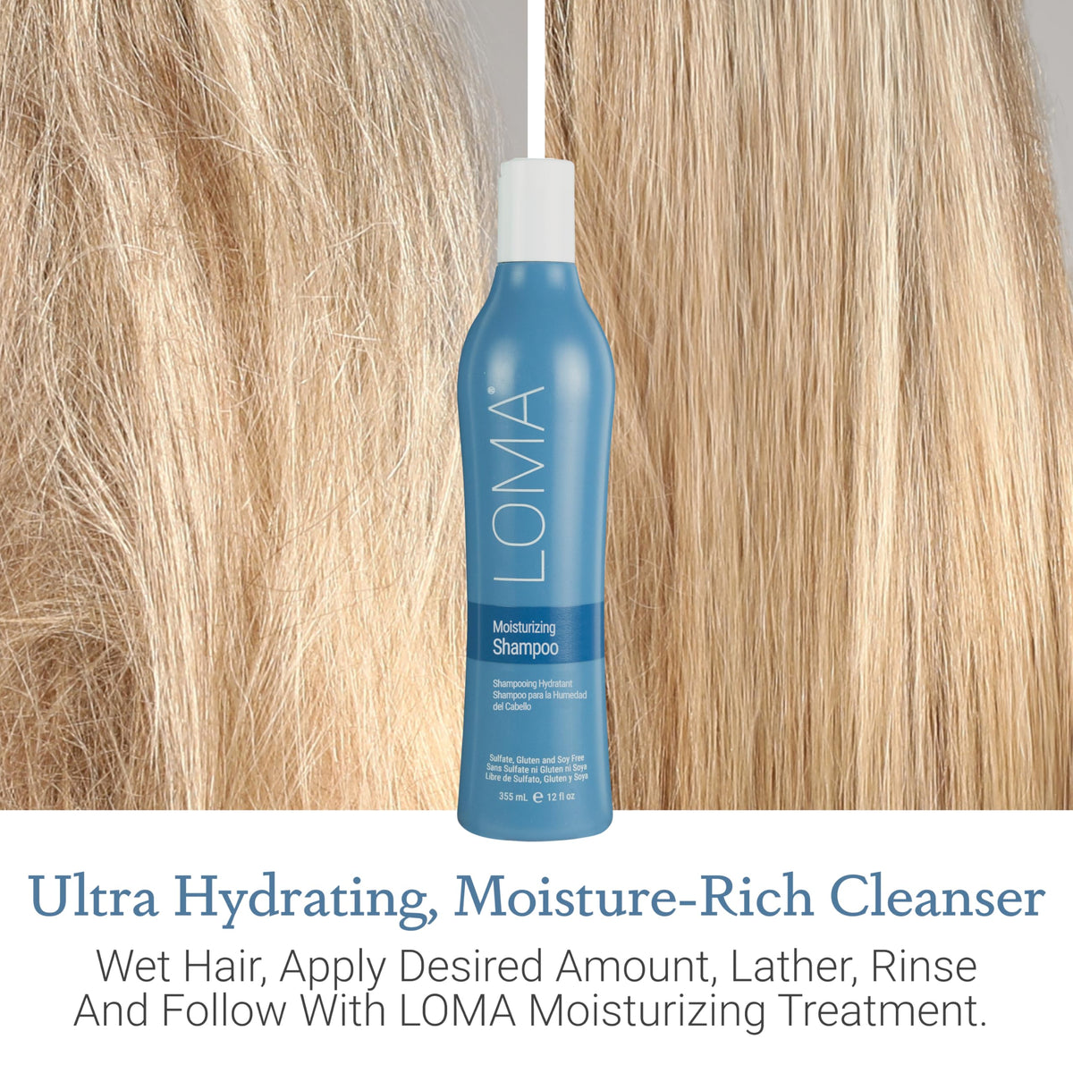 Back label of Loma shampoo showing ingredient list and authenticity code
