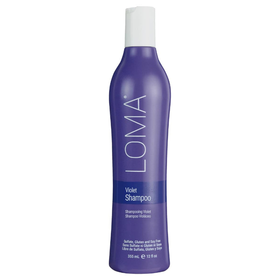 Loma violet shampoo front bottle showing product and calming scent benefit