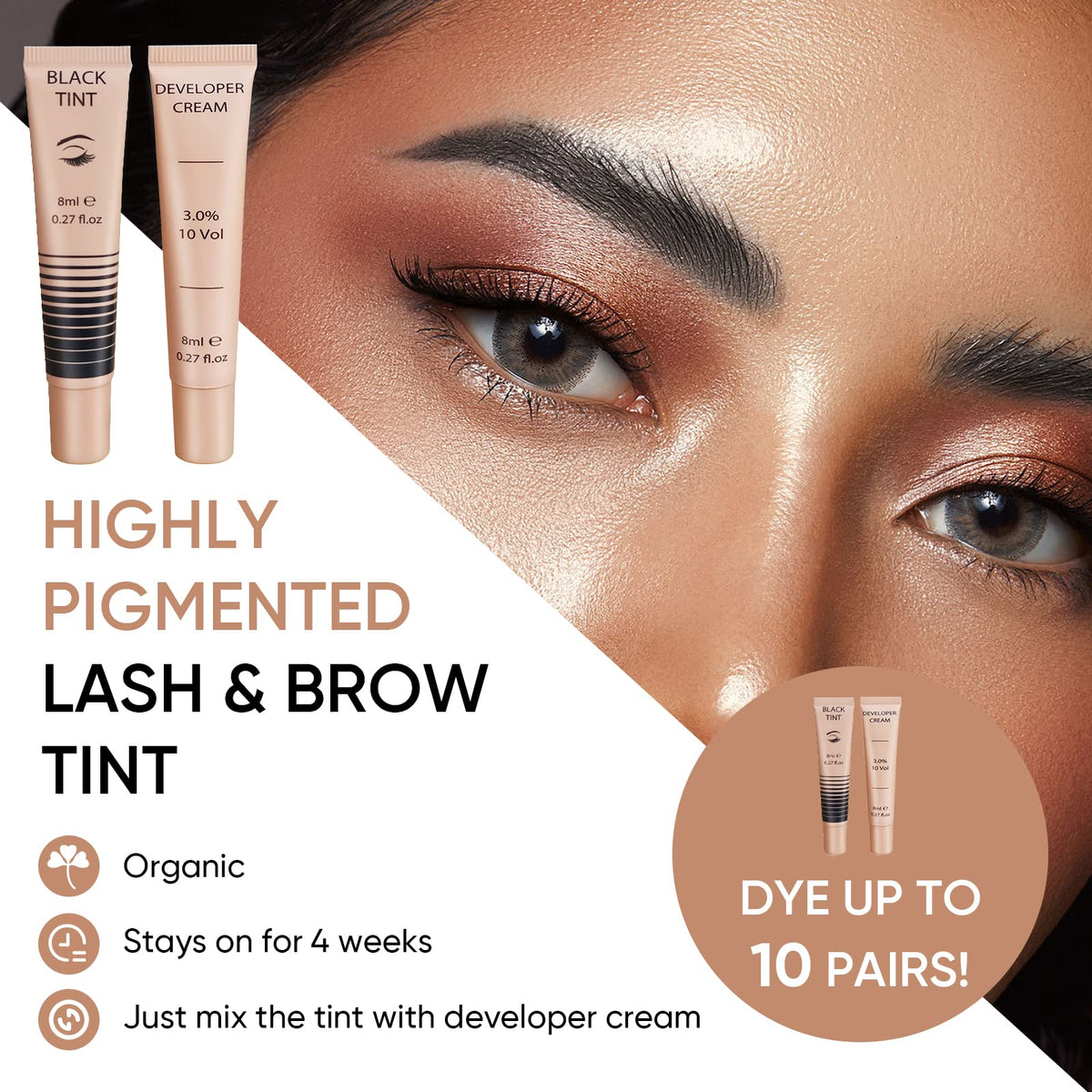 Lomansa lifestyle model with defined lashes showcasing instant effect