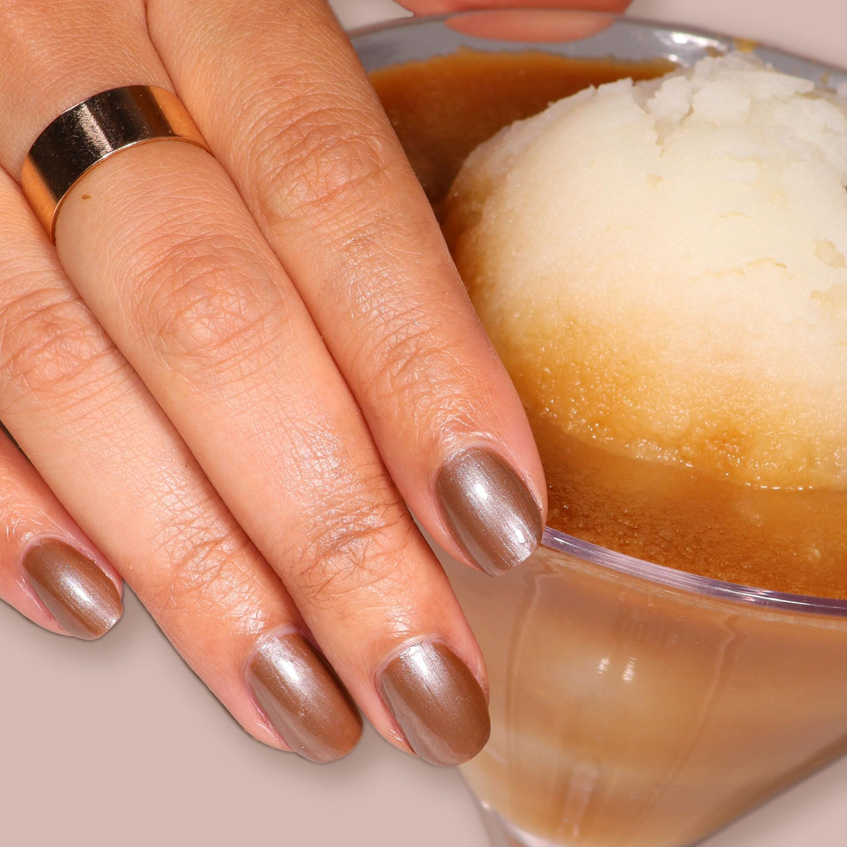 LONDONTOWN Affogato single nail swatch demonstrating opaque coverage