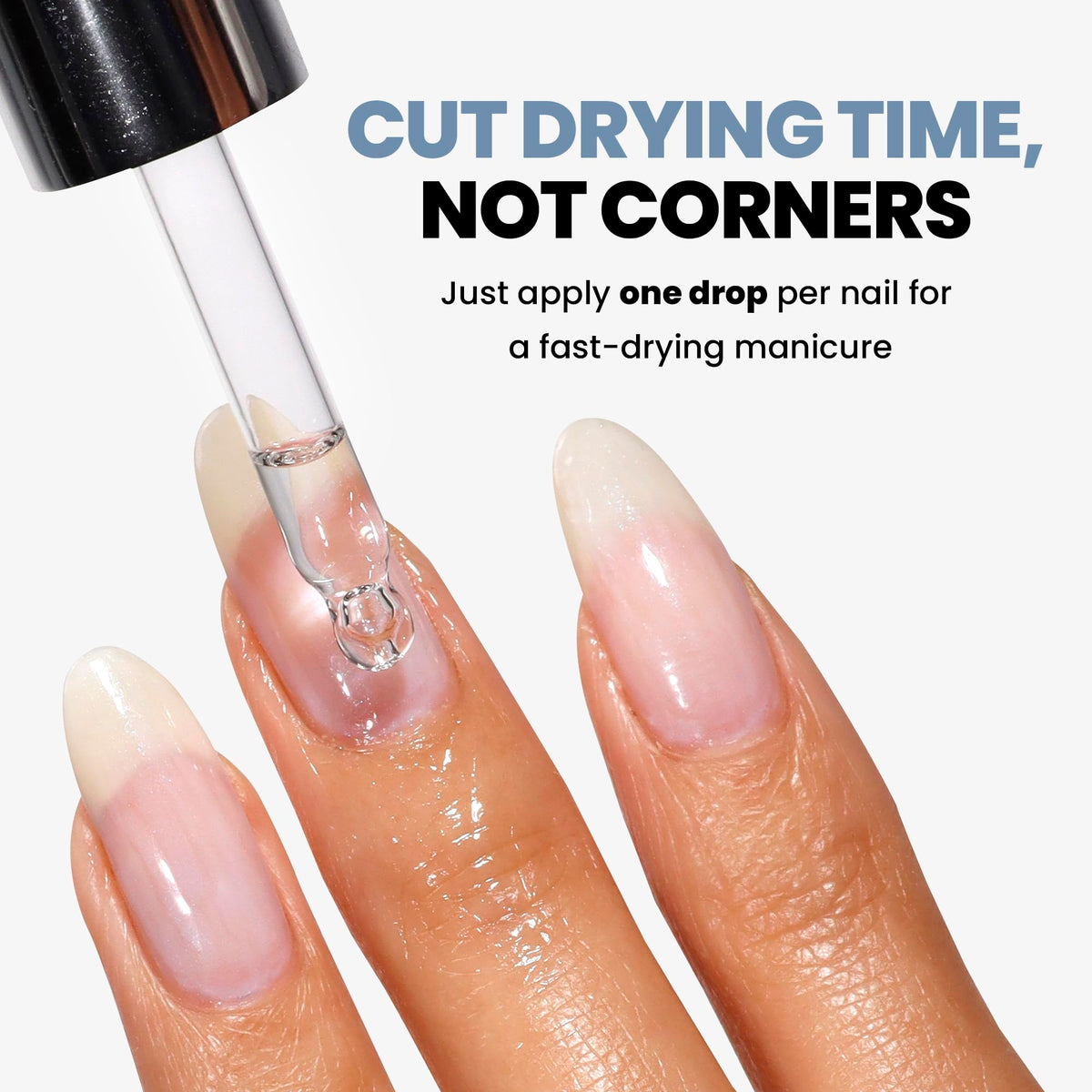 LONDONTOWN application of one drop on fresh manicure for rapid set and shine