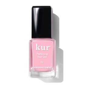 LONDONTOWN bottle front view showing sheer cherry blossom pink and quick manicure benefit