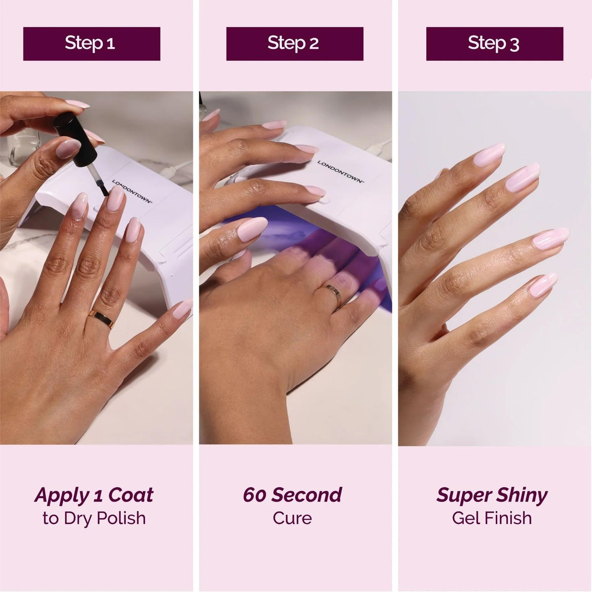 LONDONTOWN GelShift before and after manicure showing dramatic gloss improvement