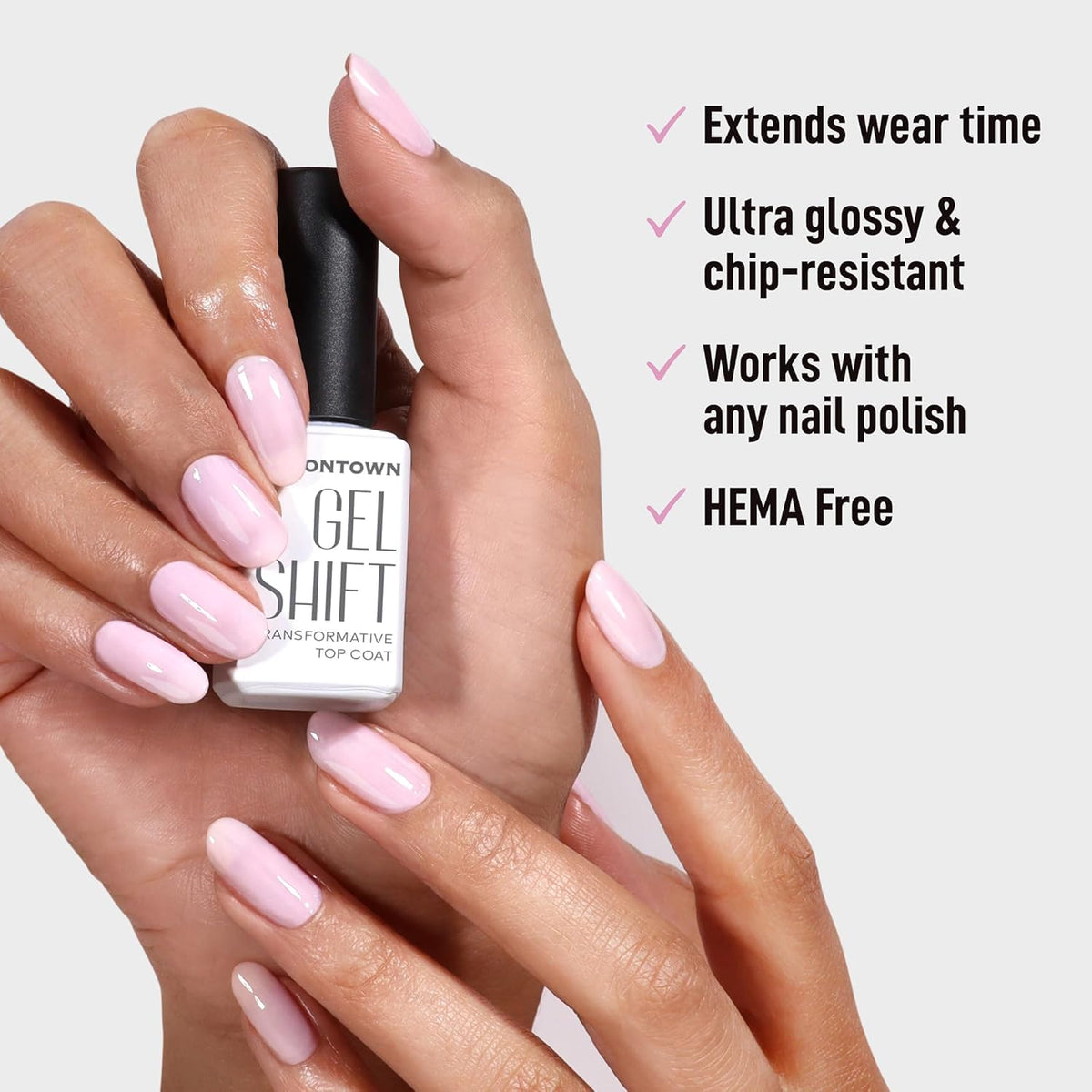 LONDONTOWN GelShift label and ingredients panel highlighting HEMA-free formulation