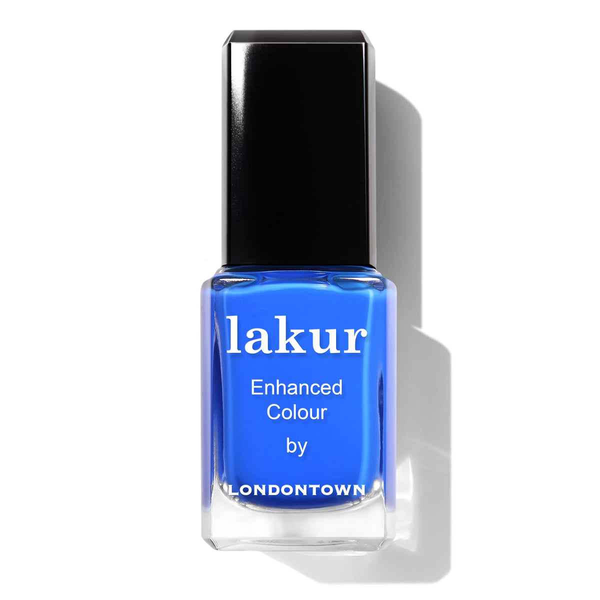 LONDONTOWN Iconic Blue manicure on a styled tabletop conveying salon-quality results