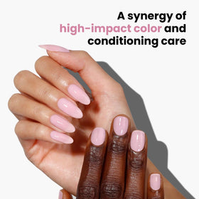 LONDONTOWN painted fingernails in Magnolia Haze demonstrating wearable color and shine