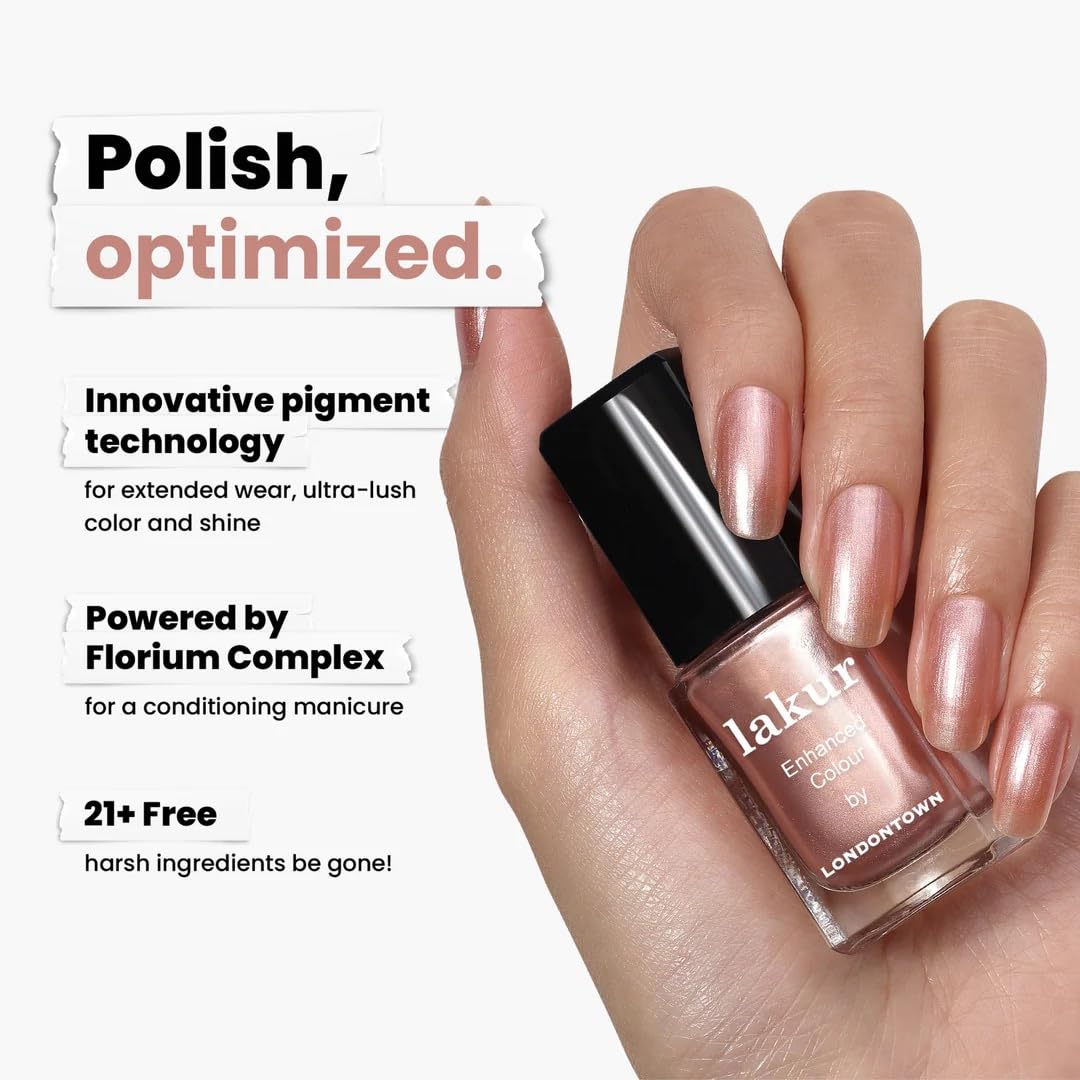 LONDONTOWN nail swatch on hand demonstrating true nude-brown color and lasting shine